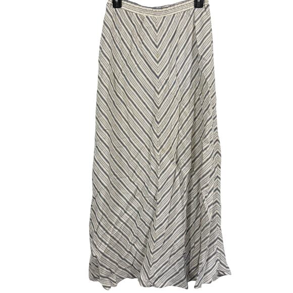 For Cynthia Linen Pull On Maxi A-Line Striped Skirt Elastic Waist Ivory Blue S - Picture 1 of 16